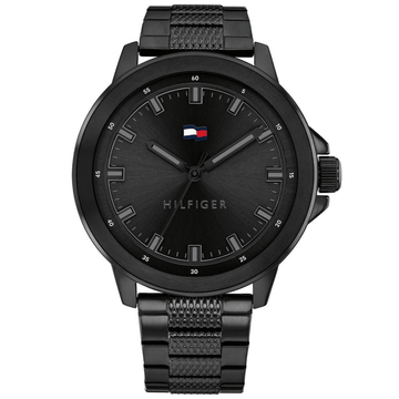 Αντρικό ρολόι Tommy Hilfiger Nelson 1792026 με μαύρο ατσάλινο μπρασελέ και μαύρο καντράν διαμέτρου 46mm.